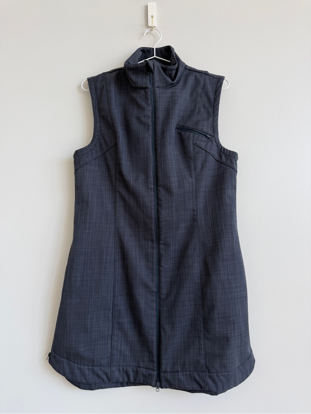 Betabrand No. 1 Dress Vest L Gray Plaid Technical Commuter Cycling Long Vest